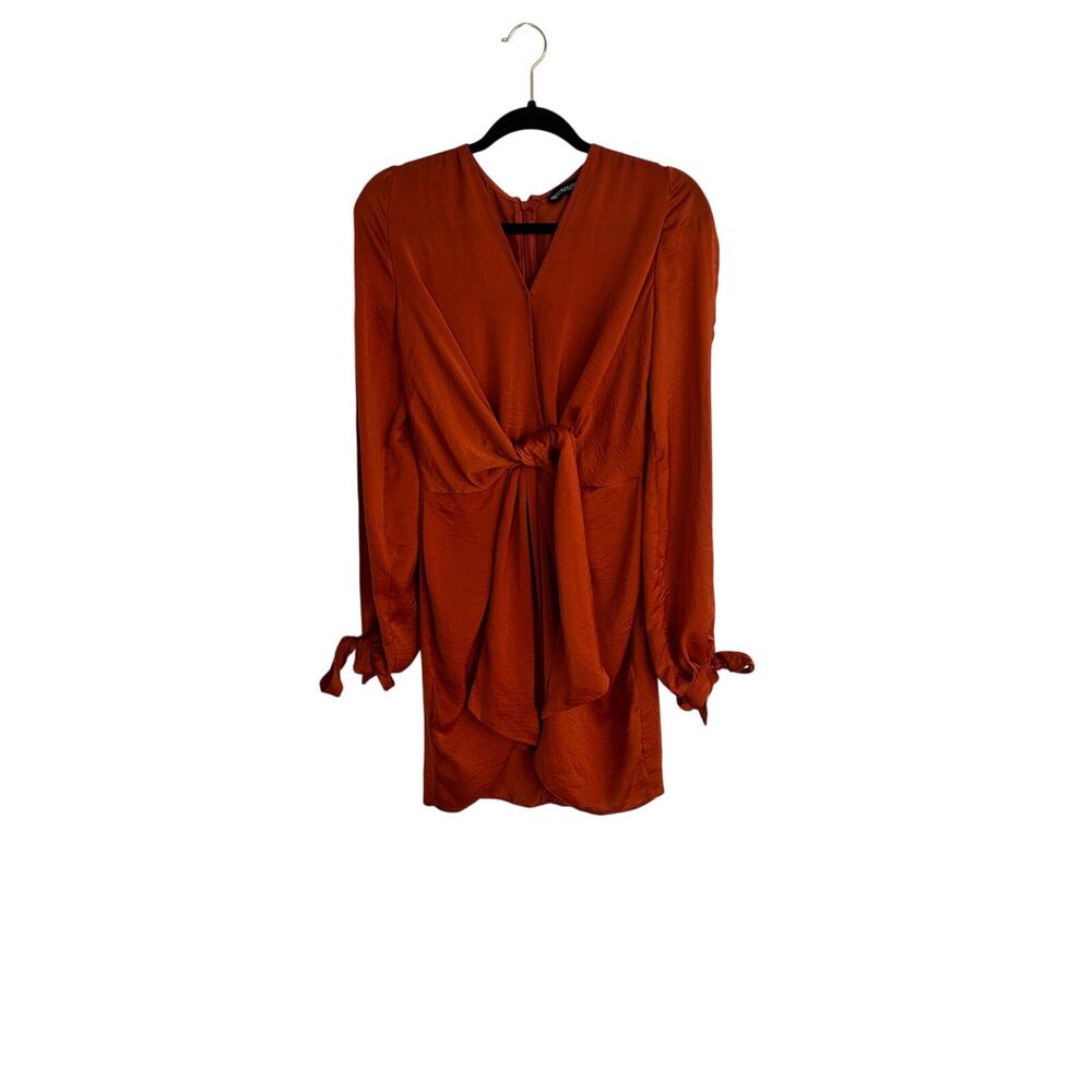 Pretty Little Things Rust Satin Open Sleeve Dress